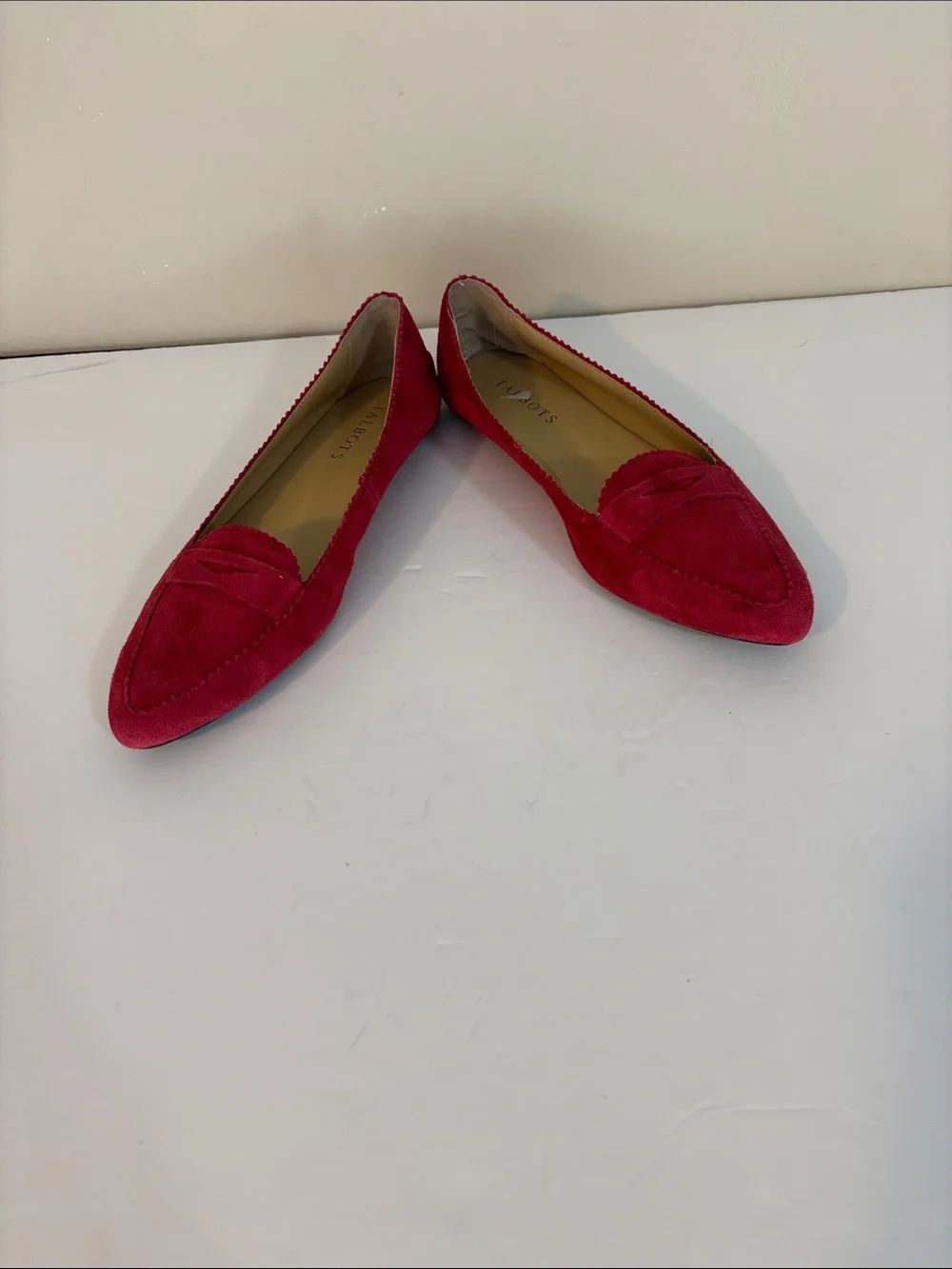 Talbots Red Suede Pointed Toed Penny Loafers Size 7.5 M